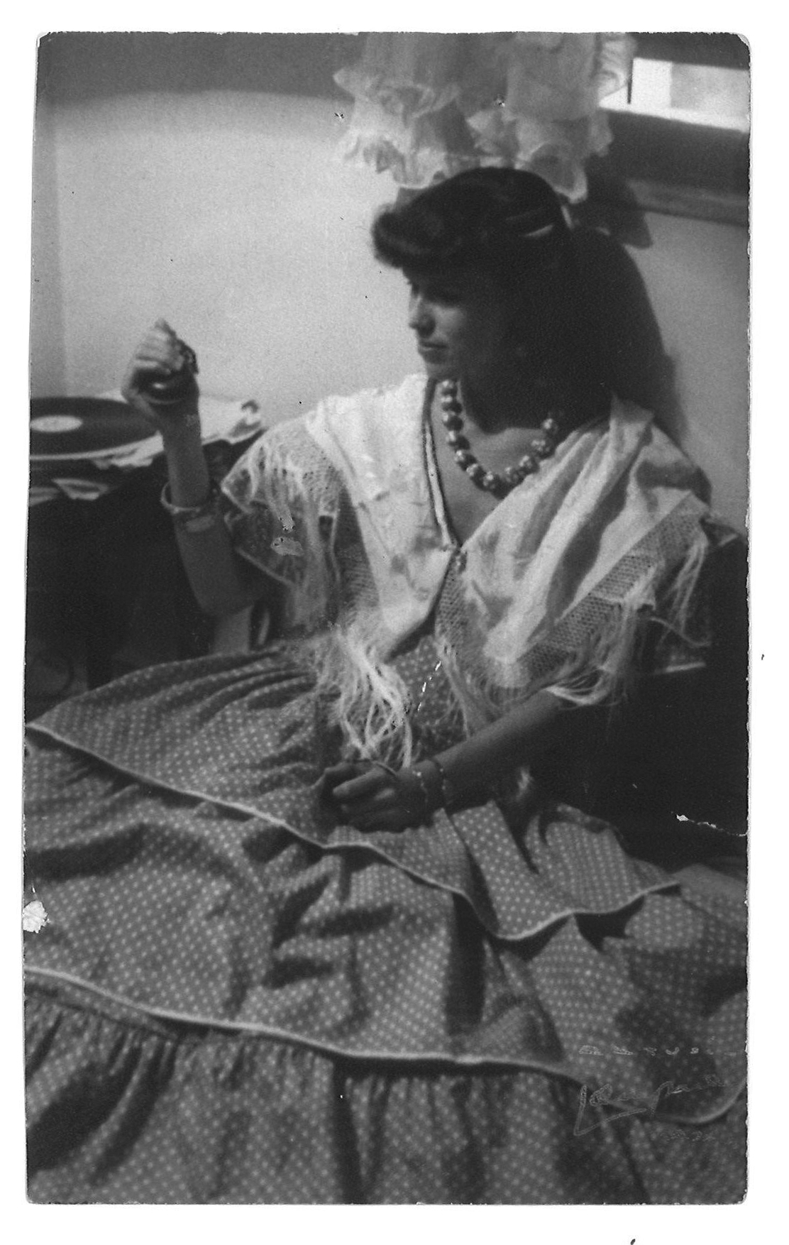 Patricia Warner in Spain dressed as a flamenco dancer