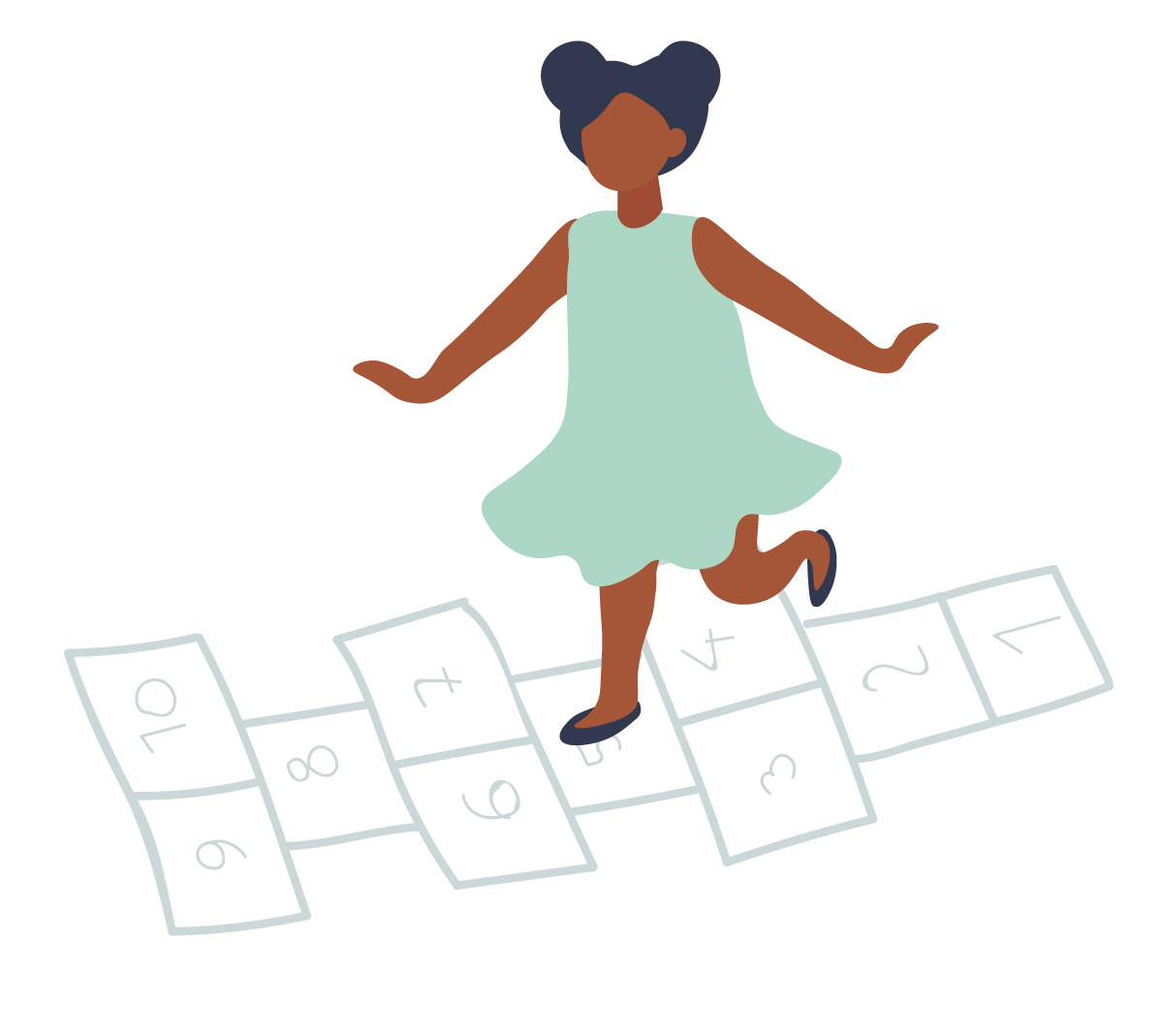 Illustration of a child playing hopscotch