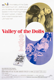 A poster for the film Valley of the Dolls, which features several women in various states of distress, all circumscribed within the image of a pill