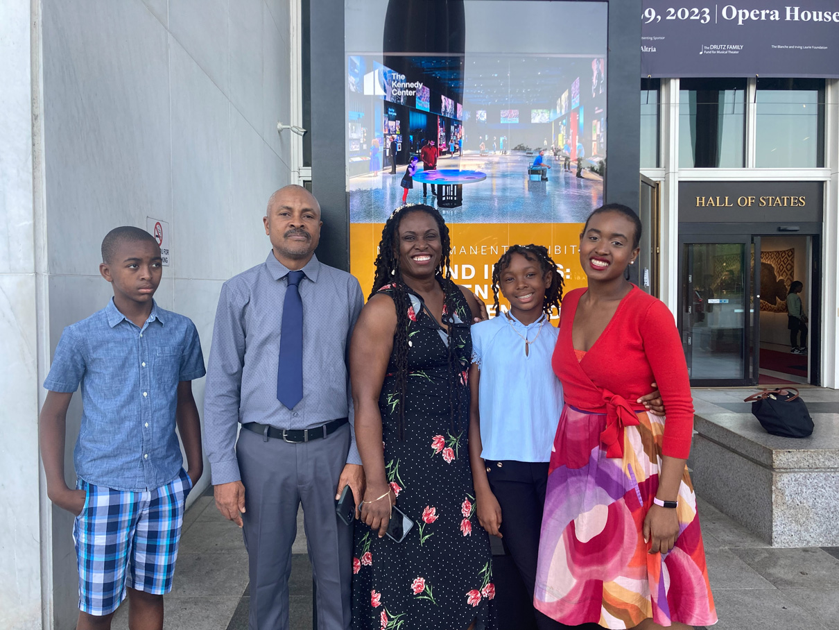 Phanesia-Pharel-and-family outside of the Kennedy-Center