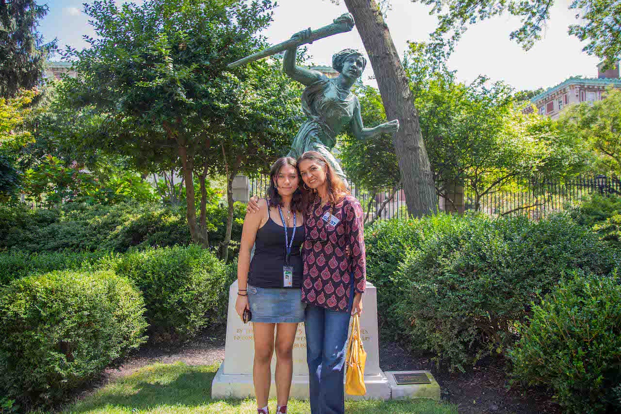 JL and daughter on campus