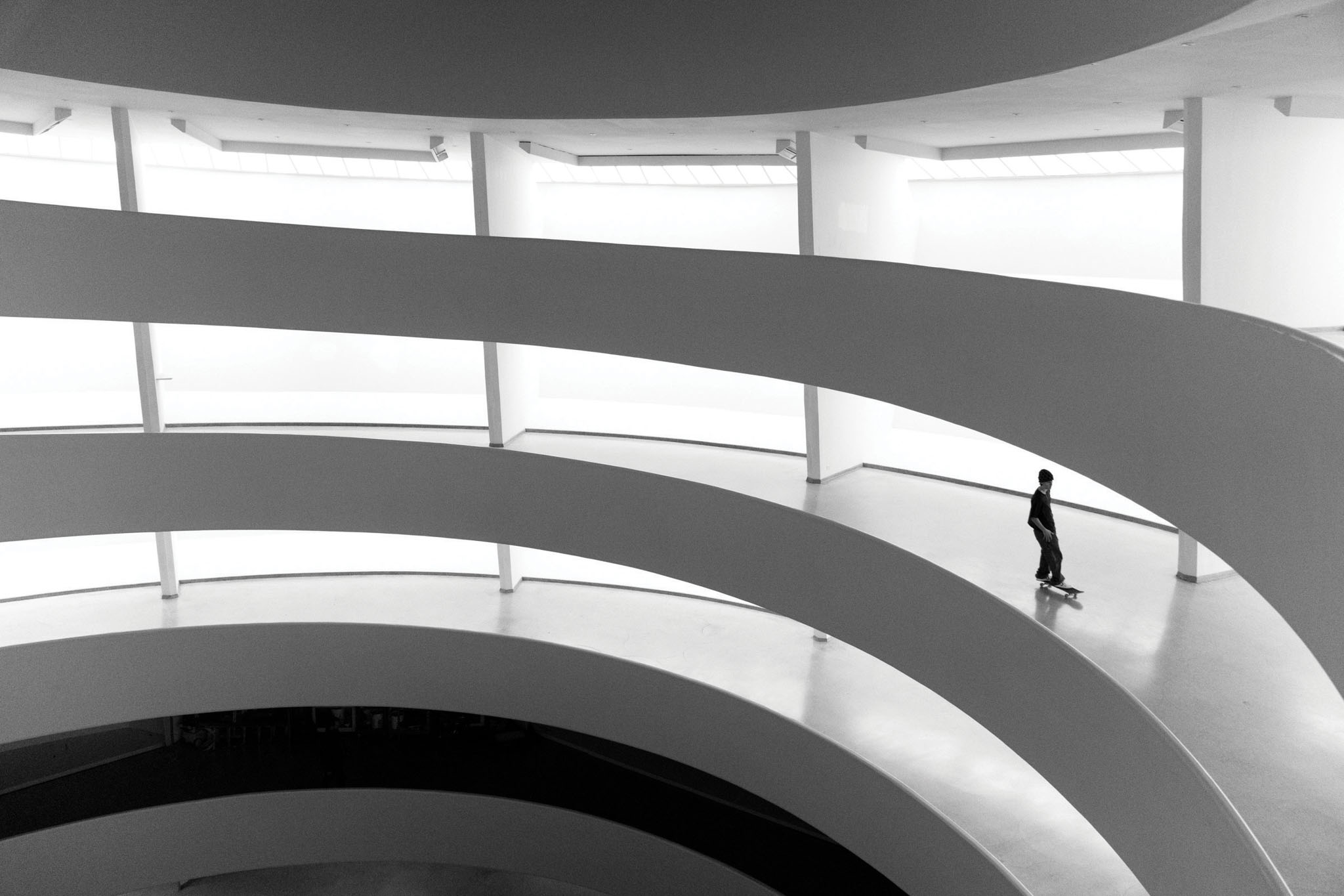 Alexis Sablone skateboarding in the Guggenheim