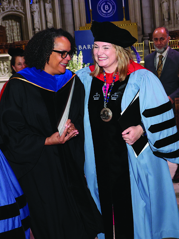  President Rosenbury shares a moment with Nalini P. Kotamraju, her longtime friend and first-year roommate at Harvard-Radcliffe College