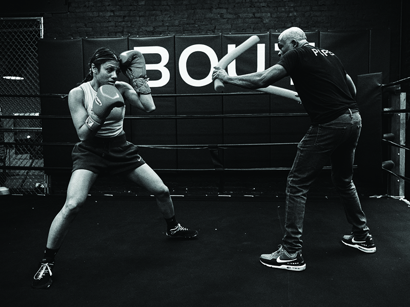 Boxer Zinnat Ferdous boxes in the ring with her coach