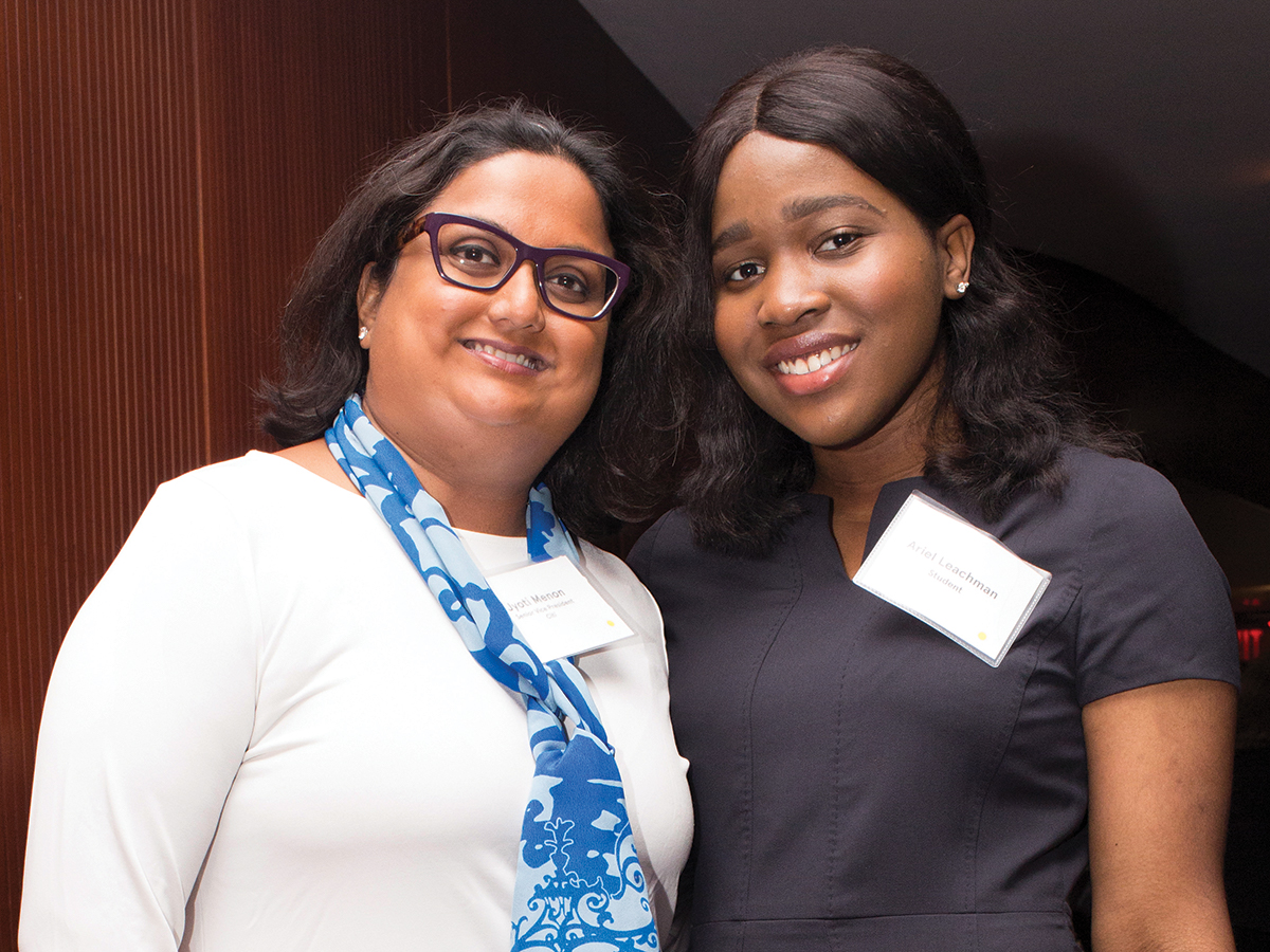 Jyoti Menon 01 and mentee Ariel Leachman ’19