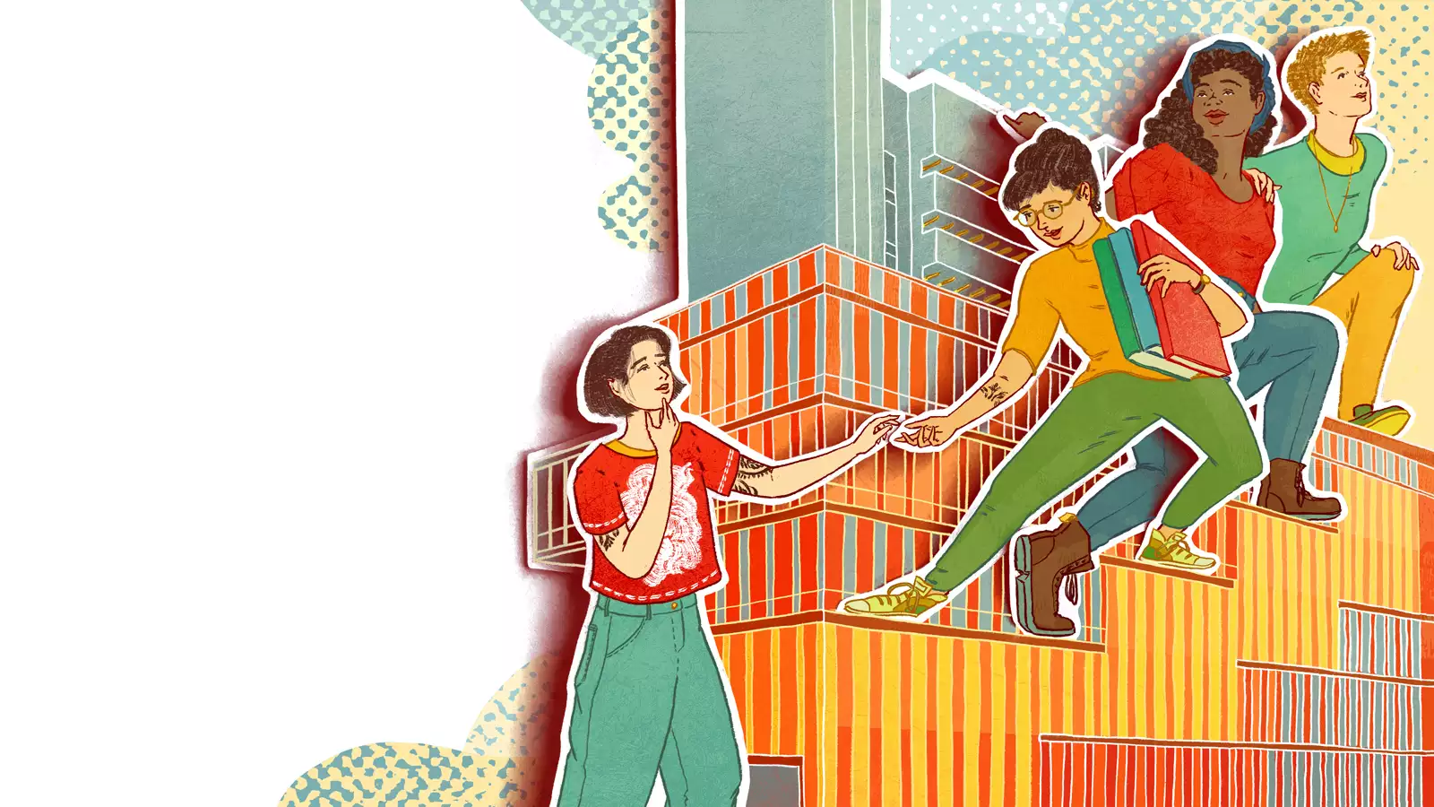 Illustration of people climbing steps