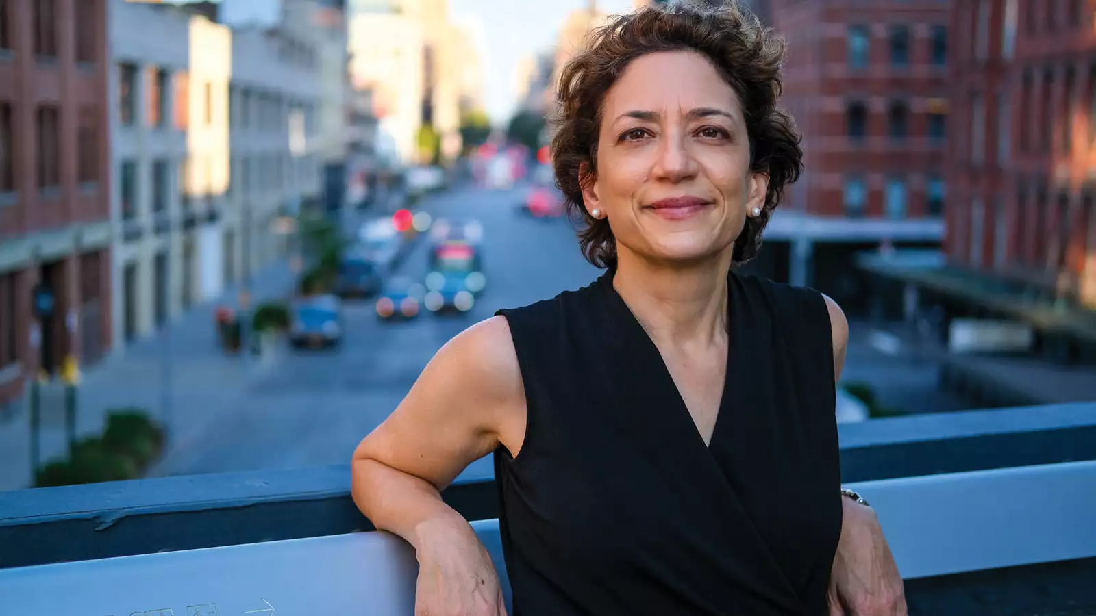 Polly Trottenberg with Manhattan street view in background