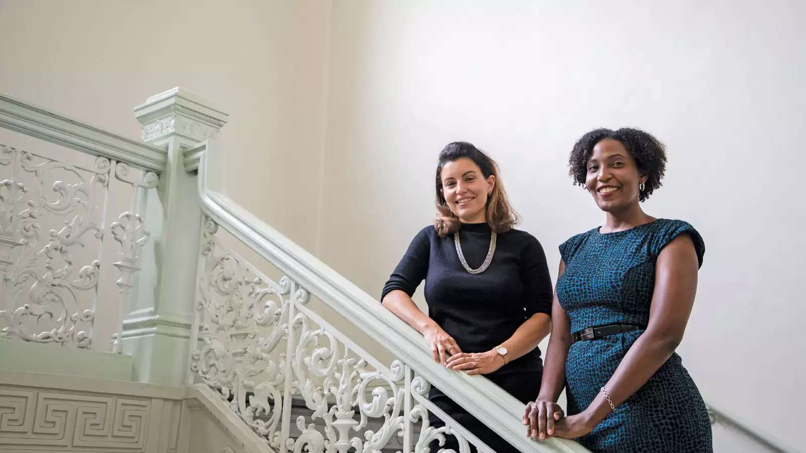 Vice President for Diversity, Equity, and Inclusion Ariana González Stokas (left) and Dean of the College Leslie Grinage. Photo by Jonathan King.