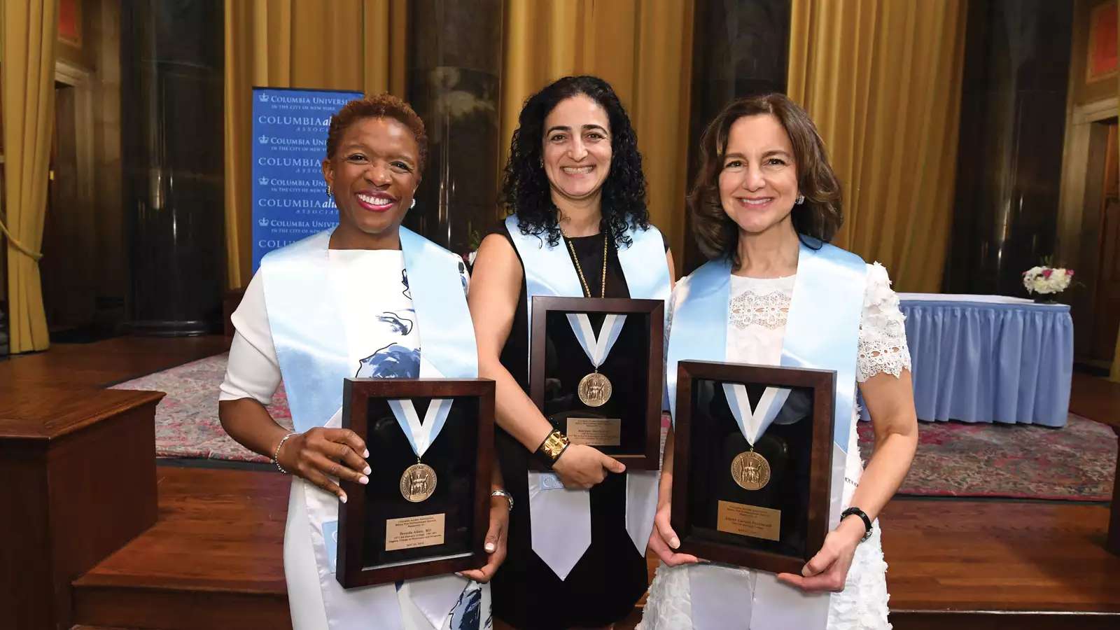 Brenda Aiken ’77, ’81PS, Maryam Banikarim ’89, ’93SIPA, ’93BUS, and Jolyne Caruso- FitzGerald ’81