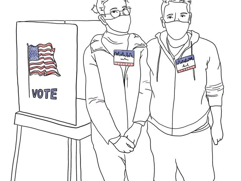 An illustrative sketch of two voting poll workers