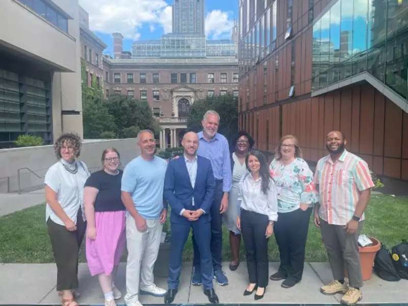 Beyond Barnard staff outside the Diana Center on campus